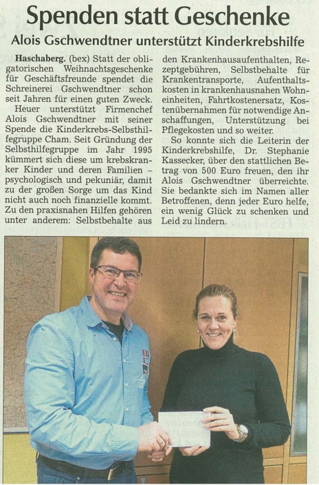 bericht-dez2019 Zeitungsbericht Spende Gschwendtner